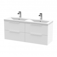 Hudson Reed Fluted Wall Hung 4-Drawer Vanity Unit with Double Ceramic Basin 1200mm Wide - Satin White