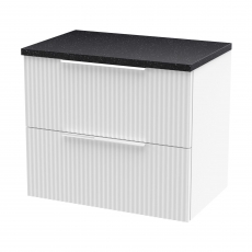 Hudson Reed Fluted Wall Hung 2-Drawer Vanity Unit with Sparkling Black Worktop 600mm Wide - Satin White