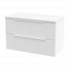 Hudson Reed Fluted Wall Hung 2-Drawer Vanity Unit with Worktop 800mm Wide - Satin White