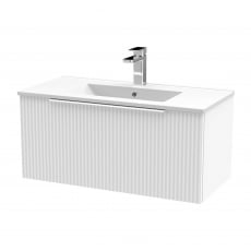 Hudson Reed Fluted Wall Hung 1-Drawer Vanity Unit with Basin 2 800mm Wide - Satin White