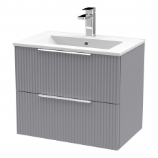 Hudson Reed Fluted Wall Hung 2-Drawer Vanity Unit with Basin 2 600mm Wide - Satin Grey