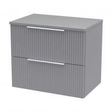 Hudson Reed Fluted Wall Hung 2-Drawer Vanity Unit with Worktop 600mm Wide - Satin Grey