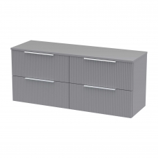 Hudson Reed Fluted Wall Hung 4-Drawer Vanity Unit with Worktop 1200mm Wide - Satin Grey