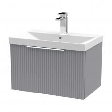 Hudson Reed Fluted Wall Hung 1-Drawer Vanity Unit with Basin 3 600mm Wide - Satin Grey