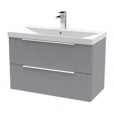 Hudson Reed Fluted Wall Hung 2-Drawer Vanity Unit with Basin 3 800mm Wide - Satin Grey