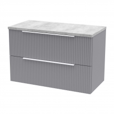 Hudson Reed Fluted Wall Hung 2-Drawer Vanity Unit with Bellato Grey Worktop 800mm Wide - Satin Grey