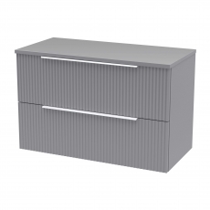 Hudson Reed Fluted Wall Hung 2-Drawer Vanity Unit with Worktop 800mm Wide - Satin Grey