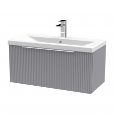 Hudson Reed Fluted Wall Hung 1-Drawer Vanity Unit with Basin 1 800mm Wide - Satin Grey