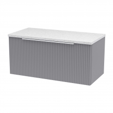 Hudson Reed Fluted Wall Hung 1-Drawer Vanity Unit with Sparkling White Worktop 800mm Wide - Satin Grey