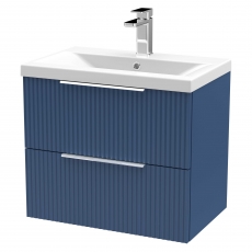 Hudson Reed Fluted Wall Hung 2-Drawer Vanity Unit with Basin 1 600mm Wide - Satin Blue