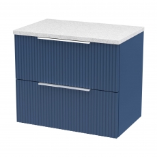 Hudson Reed Fluted Wall Hung 2-Drawer Vanity Unit with Sparkling White Worktop 600mm Wide - Satin Blue