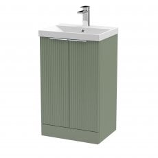 Hudson Reed Fluted Floor Standing 2-Door Vanity Unit with Basin 3 500mm Wide - Satin Green