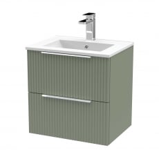 Hudson Reed Fluted Wall Hung 2-Drawer Vanity Unit with Basin 2 500mm Wide - Satin Green