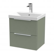 Hudson Reed Fluted Wall Hung 2-Drawer Vanity Unit with Basin 3 500mm Wide - Satin Green