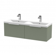 Hudson Reed Fluted Wall Hung 2-Drawer Vanity Unit with Double Ceramic Basin 1200mm Wide - Satin Green