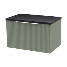 Hudson Reed Fluted Wall Hung 1-Drawer Vanity Unit with Sparkling Black Worktop 600mm Wide - Satin Green