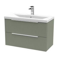 Hudson Reed Fluted Wall Hung 2-Drawer Vanity Unit with Basin 1 800mm Wide - Satin Green