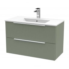 Hudson Reed Fluted Wall Hung 2-Drawer Vanity Unit with Basin 2 800mm Wide - Satin Green