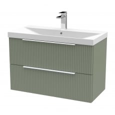 Hudson Reed Fluted Wall Hung 2-Drawer Vanity Unit with Basin 3 800mm Wide - Satin Green