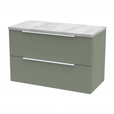 Hudson Reed Fluted Wall Hung 2-Drawer Vanity Unit with Bellato Grey Worktop 800mm Wide - Satin Green