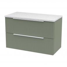 Hudson Reed Fluted Wall Hung 2-Drawer Vanity Unit with Sparkling White Worktop 800mm Wide - Satin Green