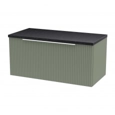 Hudson Reed Fluted Wall Hung 1-Drawer Vanity Unit with Sparkling Black Worktop 800mm Wide - Satin Green