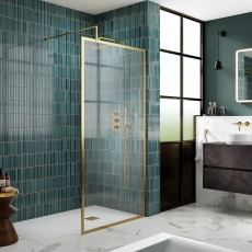 Nuie Full Outer Frame Brushed Brass 1850mm Wet Room Glass Shower Screen