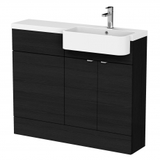 Hudson Reed Fusion RH Combination Unit with Round Semi Recessed Basin 1100mm Wide - Charcoal Black Woodgrain