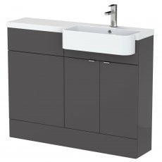 Hudson Reed Fusion RH Combination Unit with Round Semi Recessed Basin 1100mm Wide - Gloss Grey