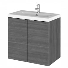 Hudson Reed Fusion Wall Hung 2-Door Vanity Unit with Ceramic Basin 600mm Wide - Anthracite Woodgrain