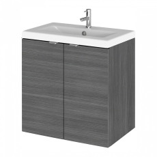 Hudson Reed Fusion Wall Hung 2-Door Vanity Unit with Ceramic Basin 500mm Wide - Anthracite Woodgrain