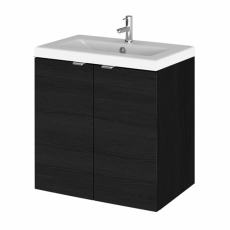 Hudson Reed Fusion Wall Hung 2-Door Vanity Unit with Ceramic Basin 500mm Wide - Charcoal Black Woodgrain