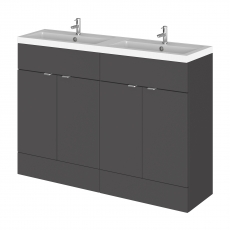 Hudson Reed Fusion Floor Standing 4-Door Vanity Unit with Double Basin 1200mm Wide - Gloss Grey