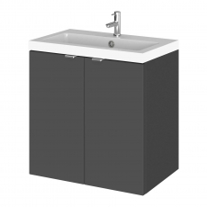 Hudson Reed Fusion Wall Hung 2-Door Vanity Unit with Basin 500mm Wide - Gloss Grey