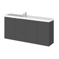 Hudson Reed Fusion Wall Hung 4-Door Vanity Unit with Compact Basin 1200mm Wide - Gloss Grey