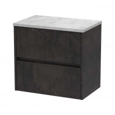 Havana Wall Hung 2-Drawer Vanity Unit with Bellato Grey Worktop 600mm Wide - Metallic Slate