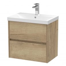 Havana Wall Hung 2-Drawer Vanity Unit with Basin 3 600mm Wide - Autumn Oak