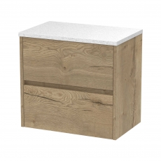 Havana Wall Hung 2-Drawer Vanity Unit with Sparkling White Worktop 600mm Wide - Autumn Oak