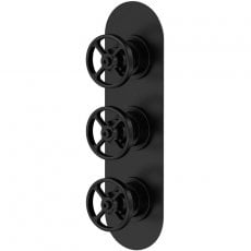 Hudson Reed Industrial Concealed Shower Valve with Diverter Triple Handle - Matt Black