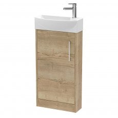 Hudson Reed Juno Compact LH Floor Standing Vanity Unit and Basin 440mm Wide - Autumn Oak