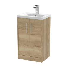 Hudson Reed Juno Floor Standing 2-Door Vanity Unit with Basin 1 500mm Wide - Autumn Oak