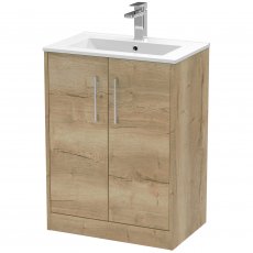 Hudson Reed Juno Floor Standing 2-Door Vanity Unit with Basin 2 600mm Wide - Autumn Oak