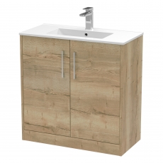 Hudson Reed Juno Floor Standing 2-Door Vanity Unit with Basin 2 800mm Wide - Autumn Oak