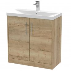 Hudson Reed Juno Floor Standing 2-Door Vanity Unit with Basin 3 800mm Wide - Autumn Oak