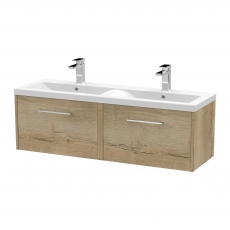 Hudson Reed Juno Wall Hung 2-Drawer Vanity Unit with Double Ceramic Basin 1200mm Wide - Autumn Oak