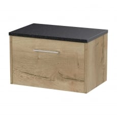 Hudson Reed Juno Wall Hung 1-Drawer Vanity Unit with Sparkling Black Worktop 600mm Wide - Autumn Oak