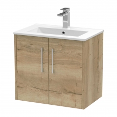 Hudson Reed Juno Wall Hung 2-Door Vanity Unit with Basin 2 600mm Wide - Autumn Oak