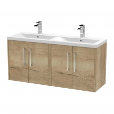 Hudson Reed Juno Wall Hung 4-Door Vanity Unit with Double Ceramic Basin 1200mm Wide - Autumn Oak