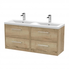 Hudson Reed Juno Wall Hung 4-Drawer Vanity Unit with Double Ceramic Basin 1200mm Wide - Autumn Oak