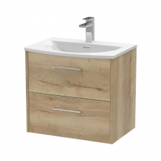 Hudson Reed Juno Wall Hung 2-Drawer Vanity Unit with Basin 4 600mm Wide - Autumn Oak